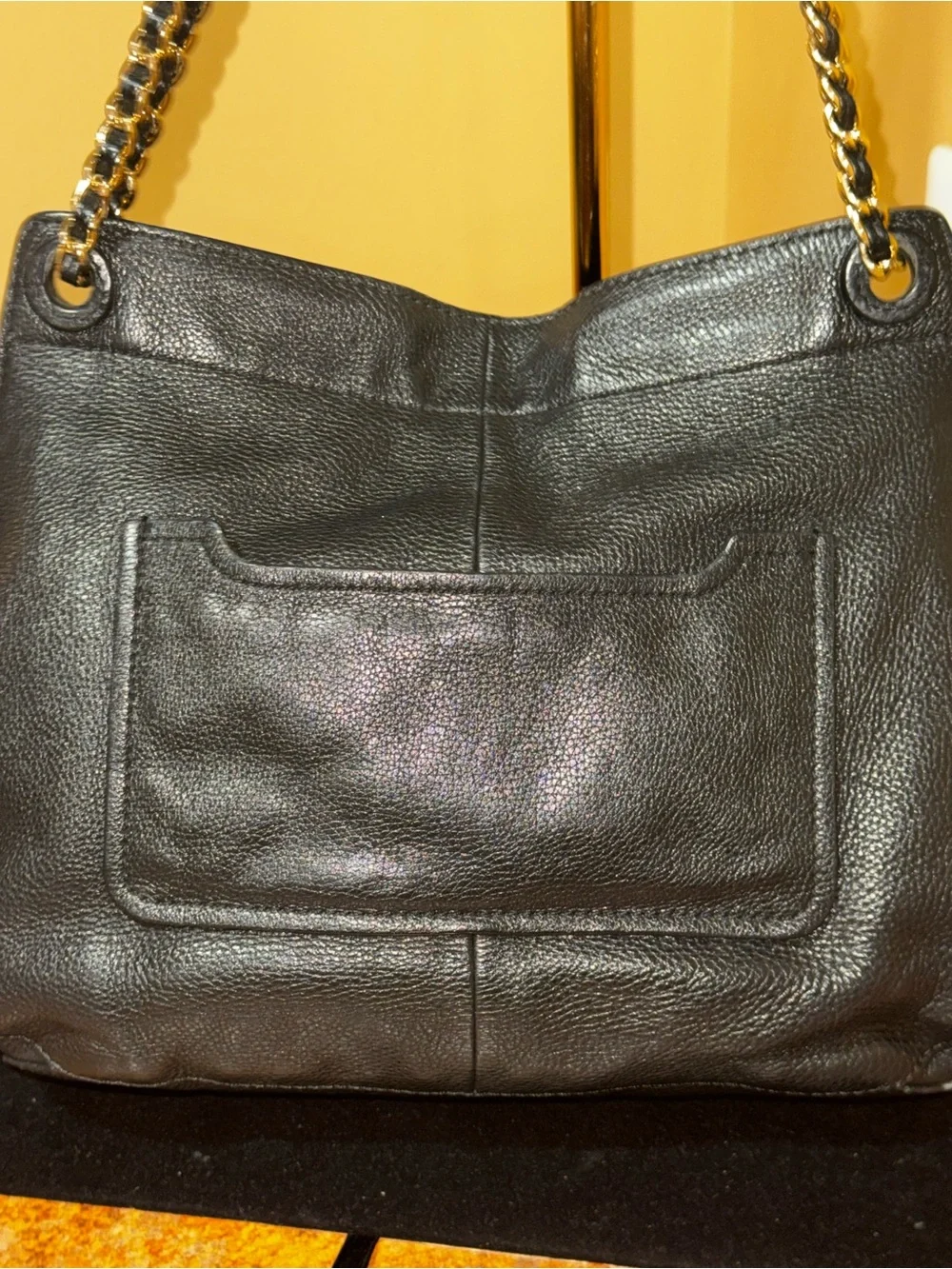 Tory Burch Marion Black Pebbled Leather Chain Shoulder Bag
